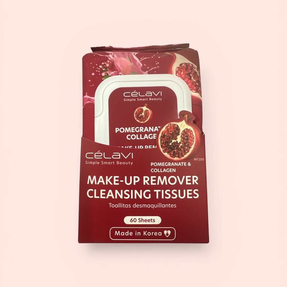 Célavi Pomegranate & Collagen Make-Up Remover Cleansing Tissues - Red